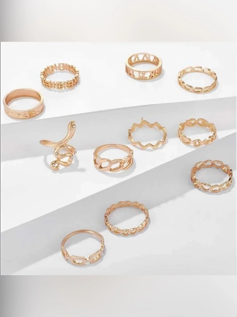 Gold 11pc Snake Ring Set